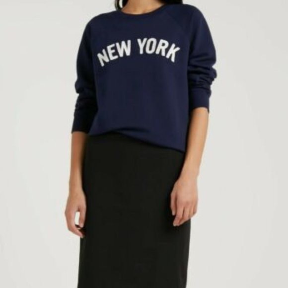 J. Crew Sweaters - JCREW NEW YORK Navy Blue White Embroidered Crewneck Pullover Sweatshirt XS